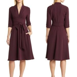 NWOT Black Halo Joan Turtleneck Long-Sleeve Belted oxblood Dress sz 4